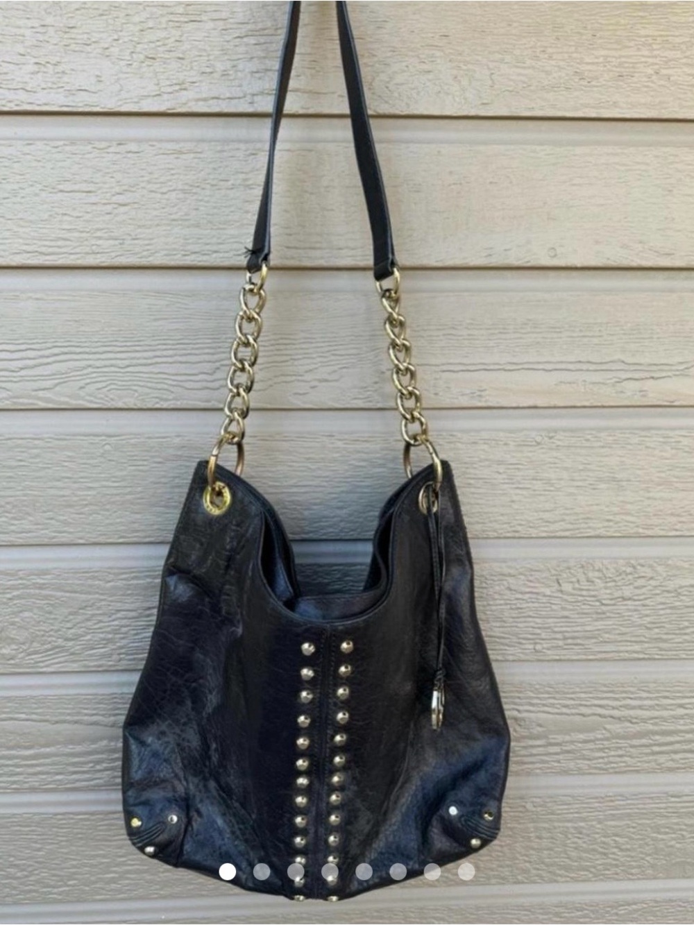 Michael Kors Black Leather Hobo with Gold Chain Straps
